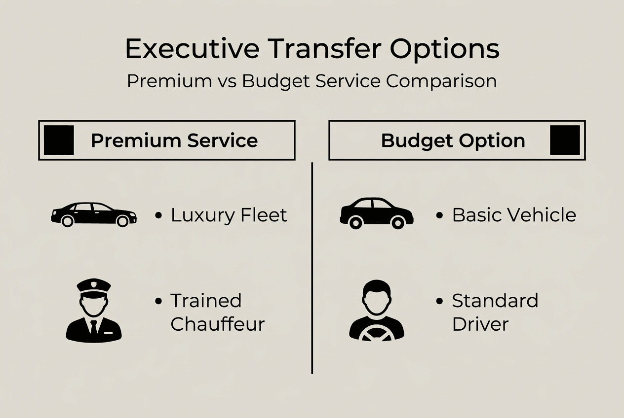 Infographic comparing premium and budget transfer options