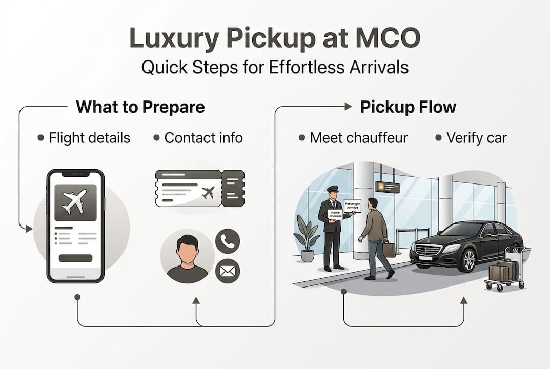 Infographic showing luxury airport pickup steps
