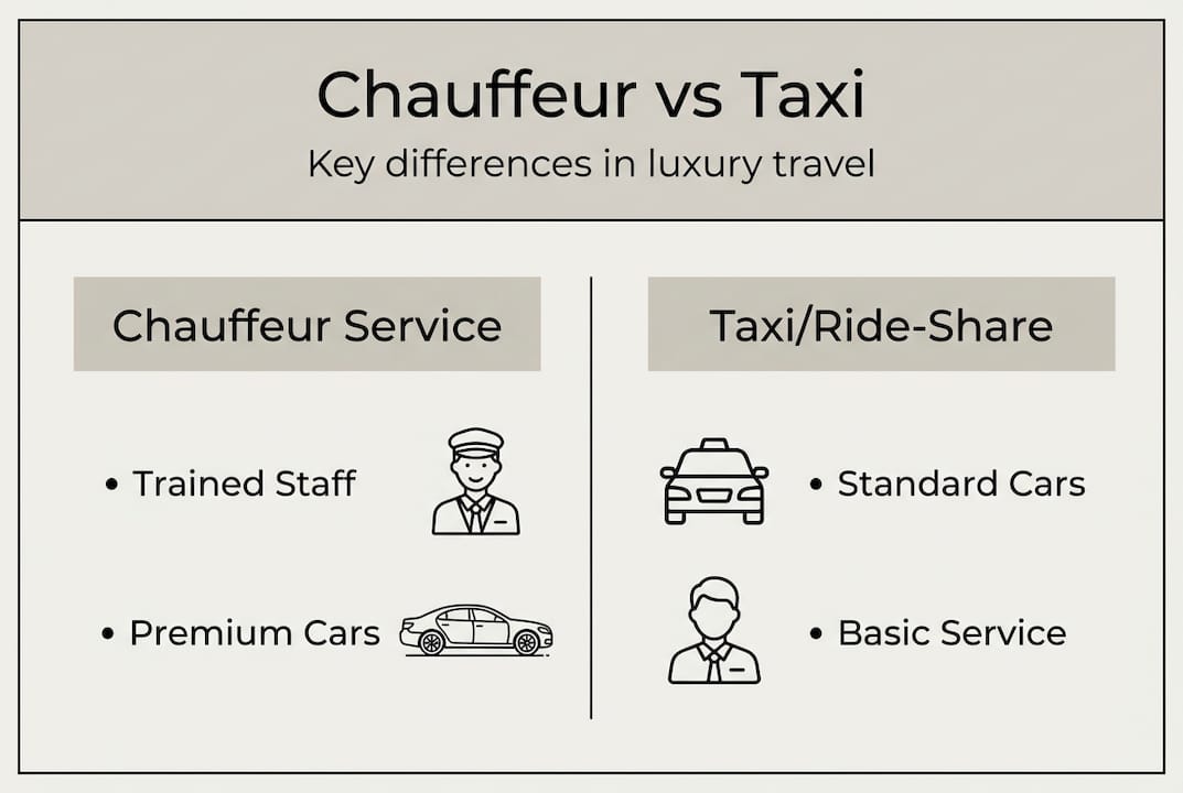 Infographic comparing chauffeur and taxi features