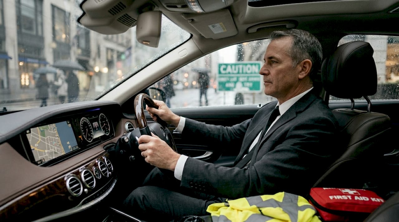 Chauffeur practicing advanced defensive driving