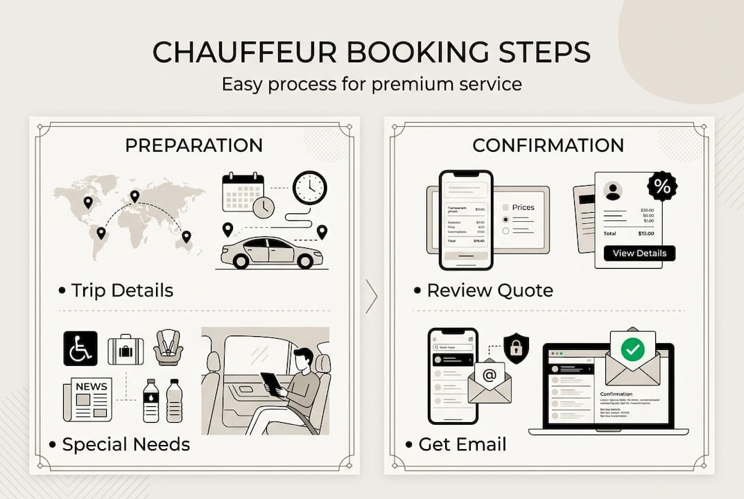 Infographic showing chauffeur booking step timeline