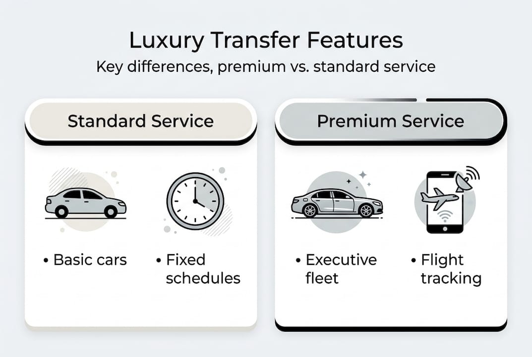 Infographic comparing airport transfer service features