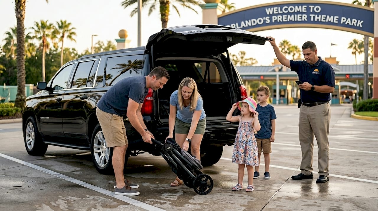 Luxury SUV drop-off at Orlando theme park