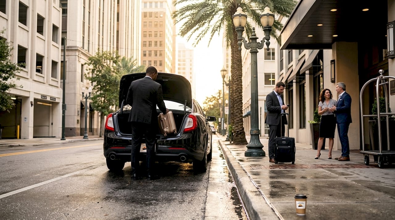 Chauffeur loading luggage into Orlando limo