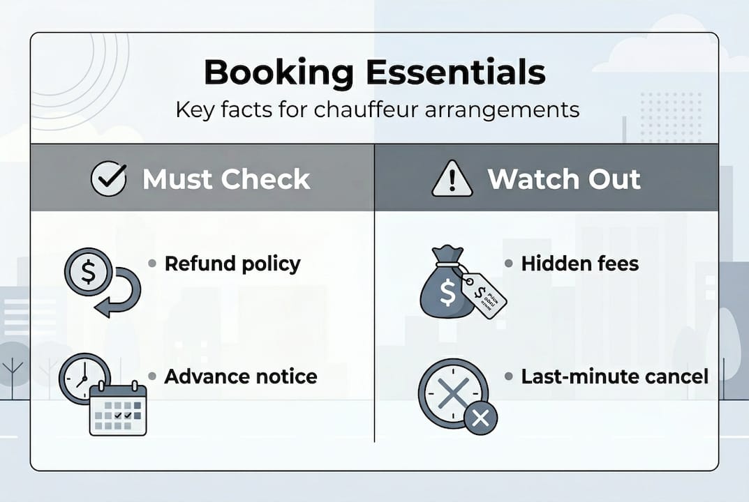 Infographic summarizing chauffeur booking essentials and pitfalls