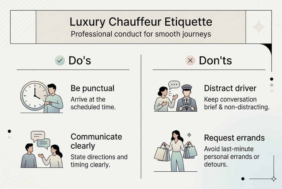 Infographic showing chauffeur etiquette dos and don'ts