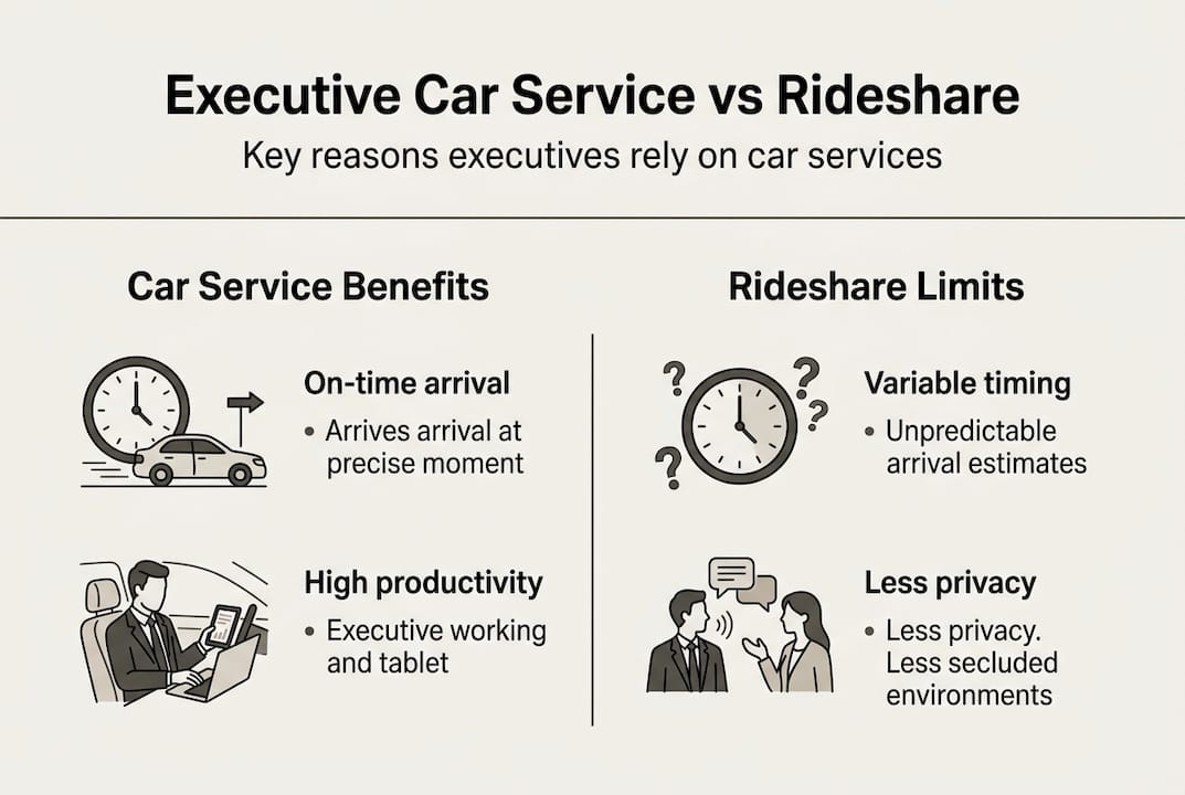 Infographic showing car service versus rideshare benefits