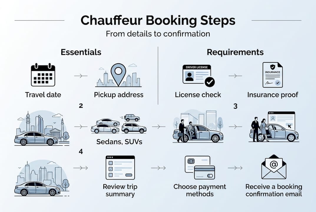 Infographic summarizing Birmingham chauffeur booking steps