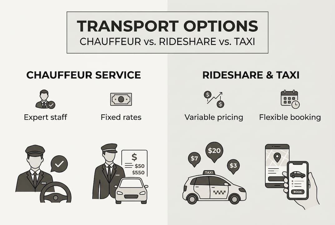 Infographic comparing chauffeur and rideshare