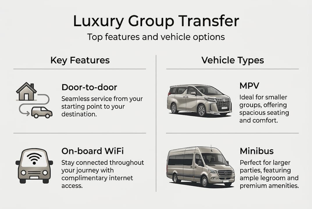Infographic summarizing group transfer vehicle types