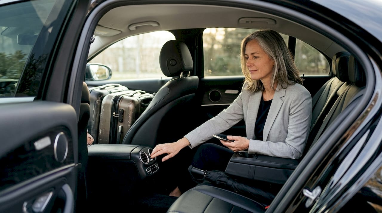 Passenger adjusts comfort in chauffeured car