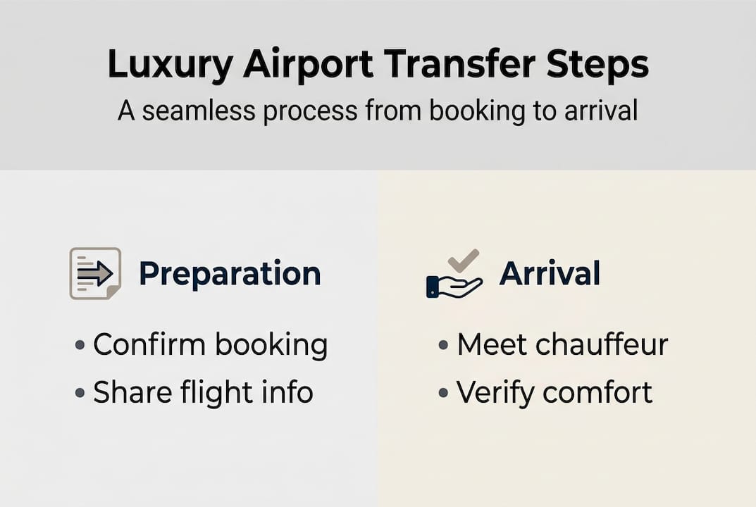 Airport transfer steps infographic for luxury travel