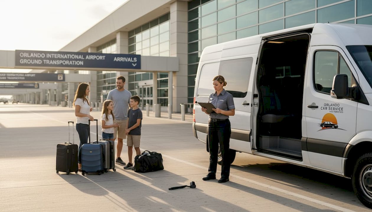 Sprinter van driver at Orlando airport curb