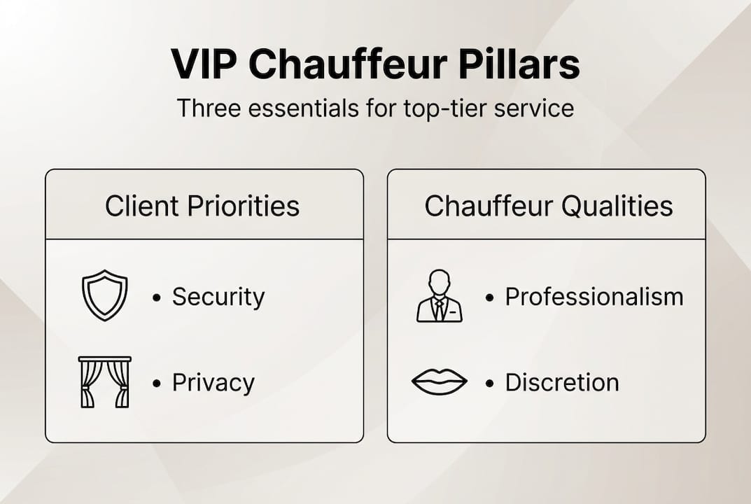 Infographic showing VIP chauffeur service pillars