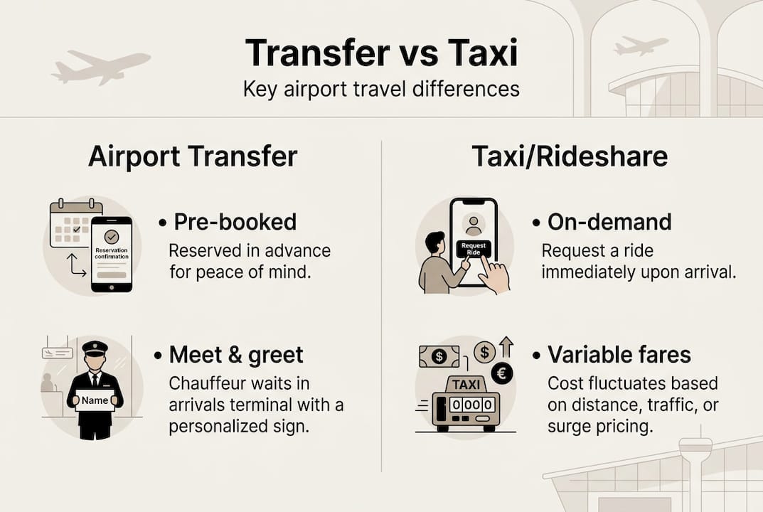 Infographic showing airport transfer vs taxi points