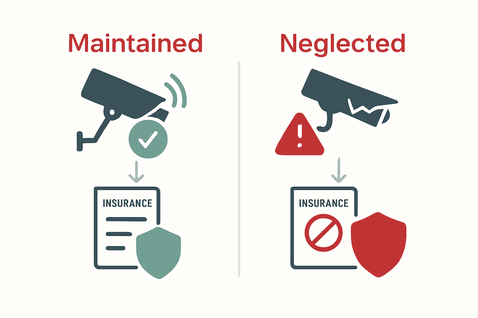 Infographic comparing maintained vs neglected UK security systems