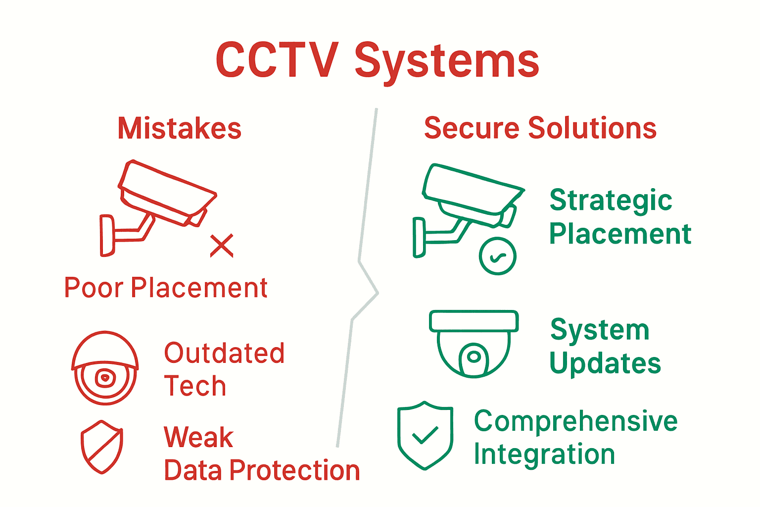 Infographic showing common CCTV mistakes and how to fix them.