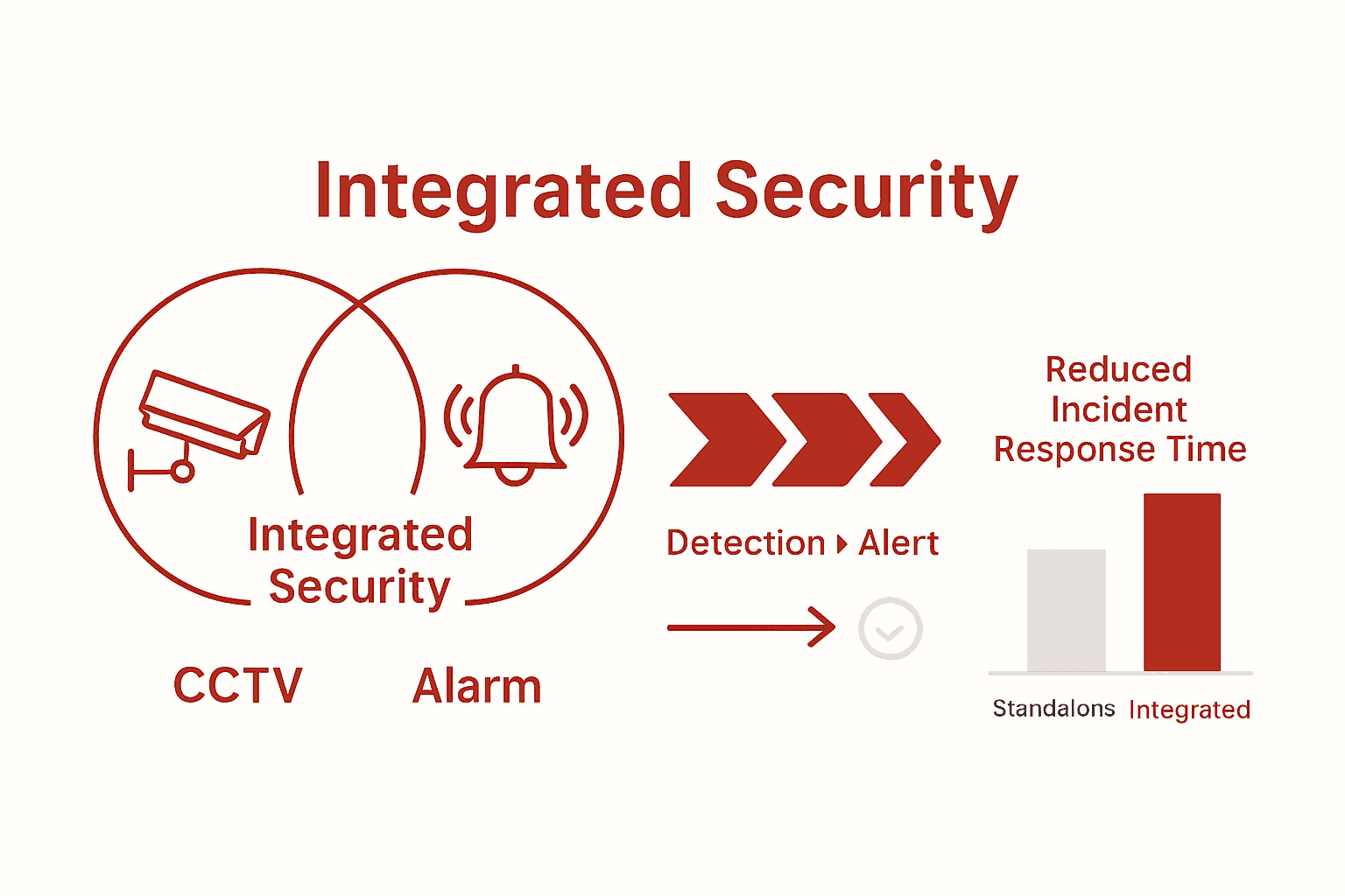 Visual infographic comparing benefits of integrated CCTV and alarm systems.