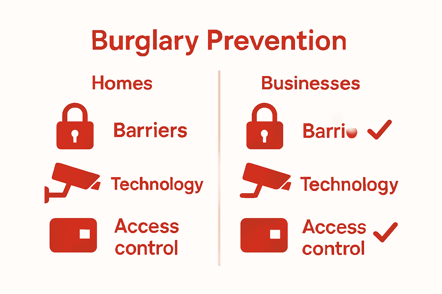 Infographic comparing home and business burglary prevention methods