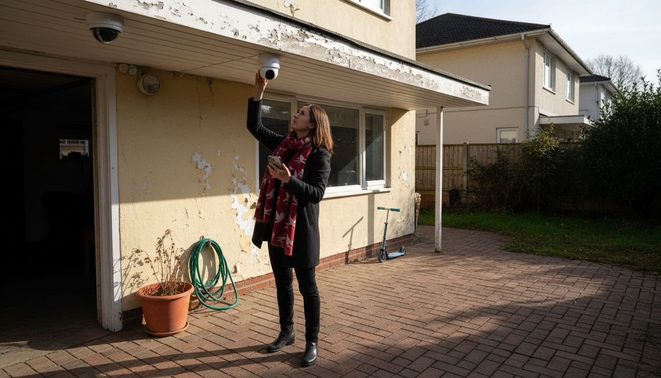 Homeowner adjusting outdoor CCTV cameras
