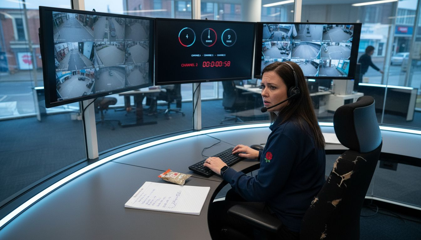 Monitoring centre operator reviewing alarm alerts