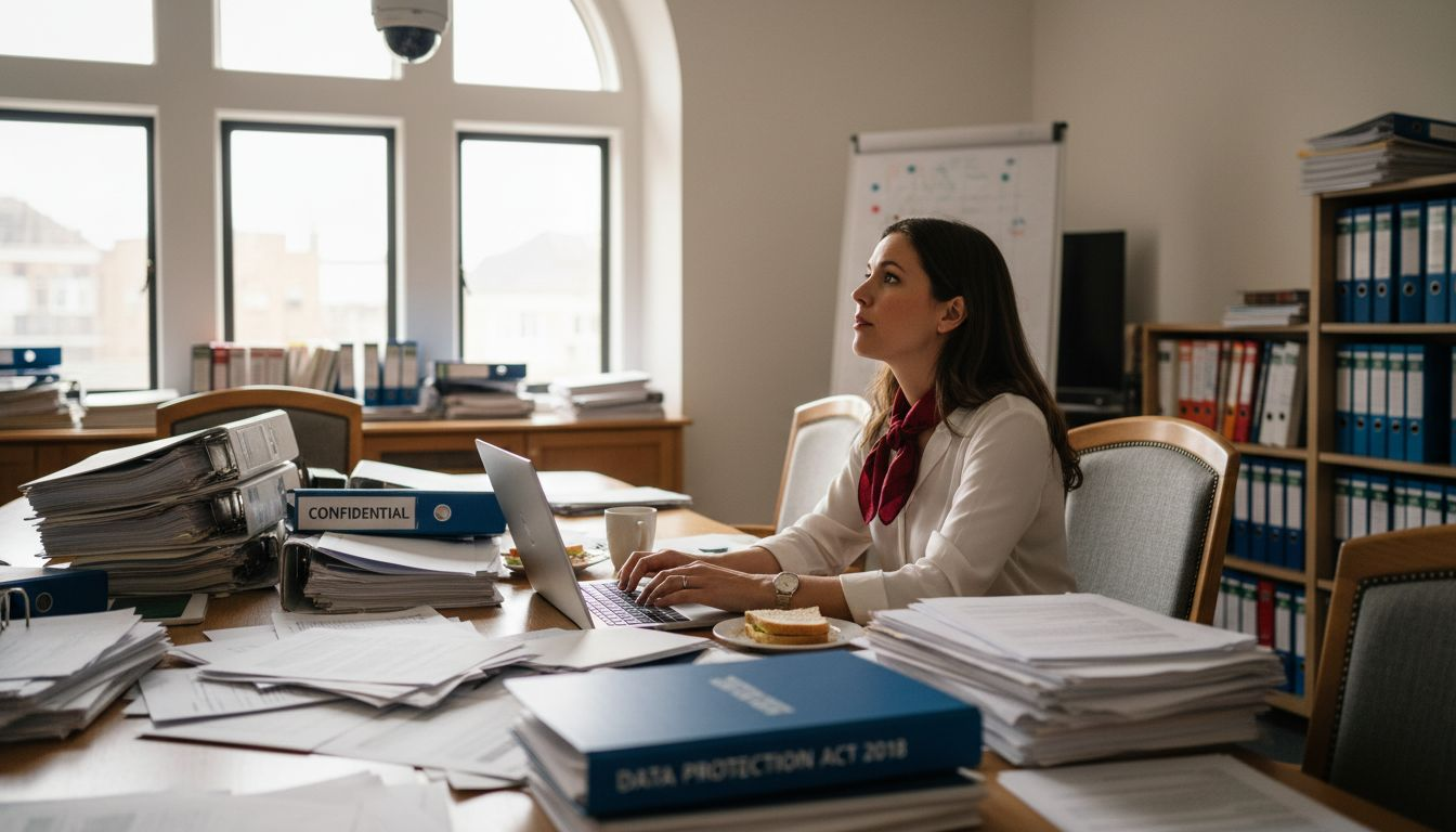 Compliance officer reviews CCTV legal documents