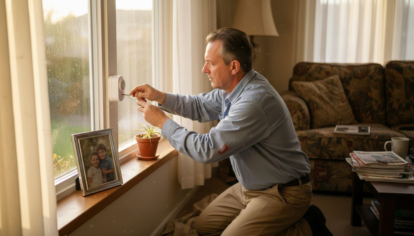 Technician installs motion sensor indoors