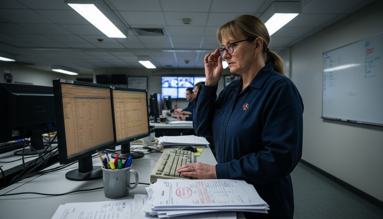 Manager checking CCTV footage logs