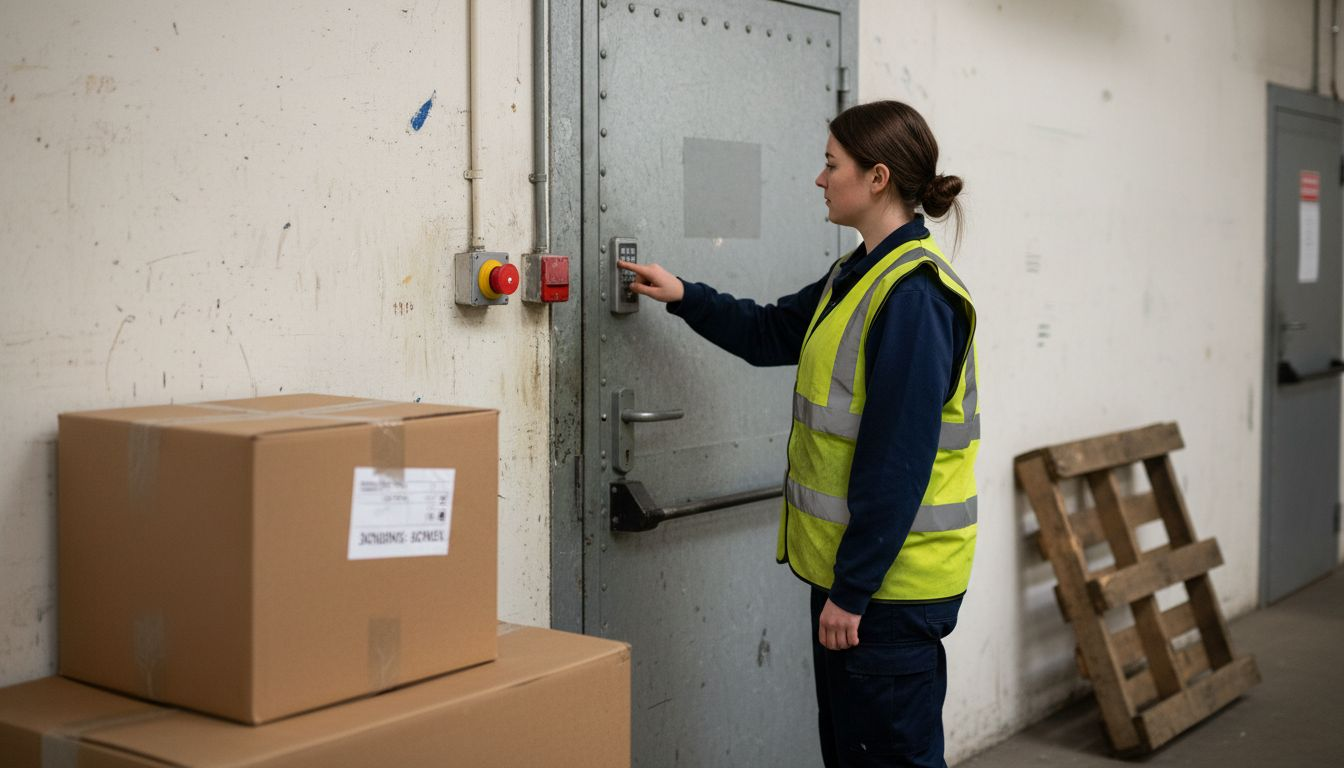 Employee operating keypad access in warehouse