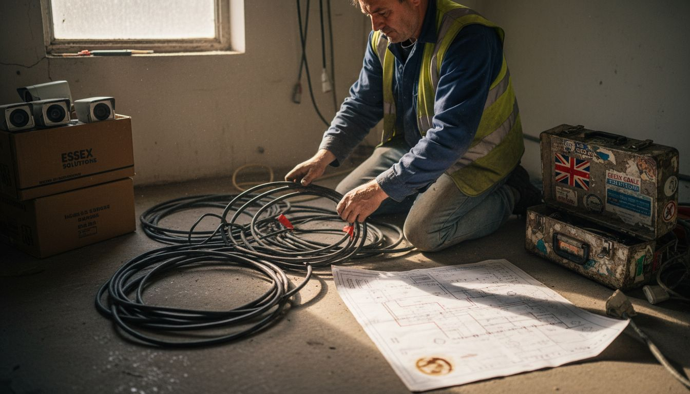 Technician planning CCTV cable routing