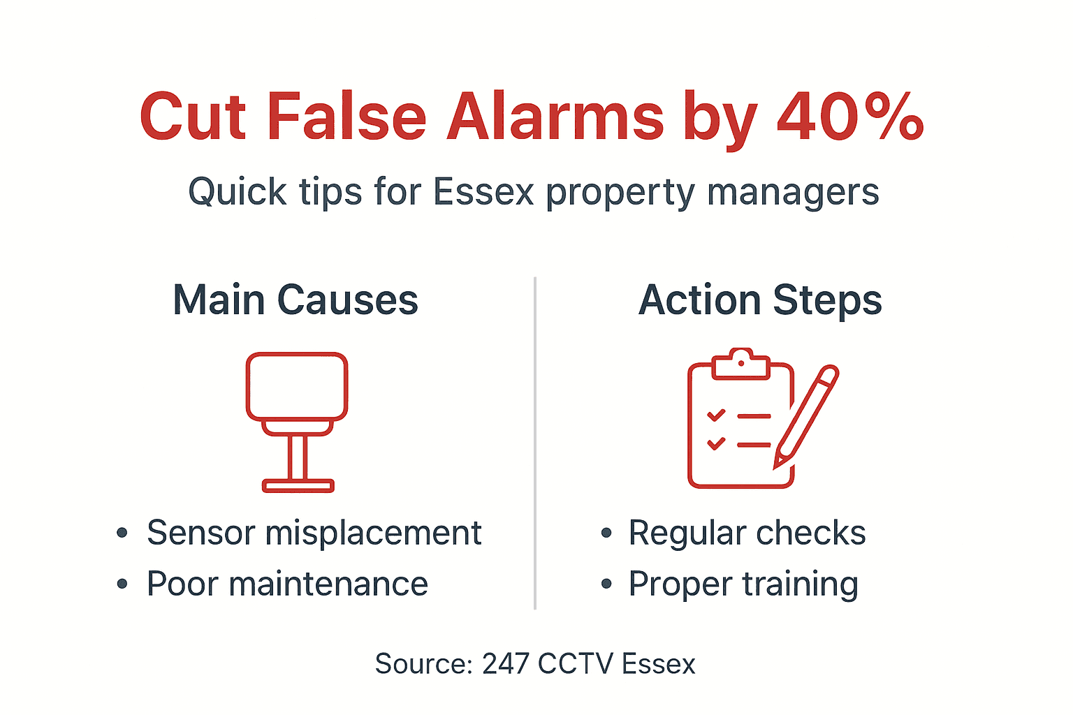 Infographic showing false alarm reduction causes and actions