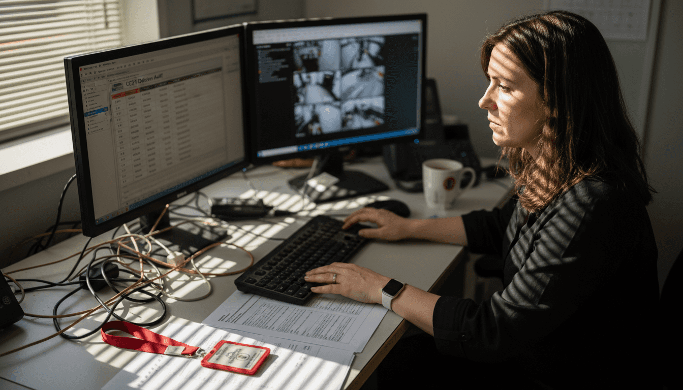 IT specialist reviews CCTV retention logs