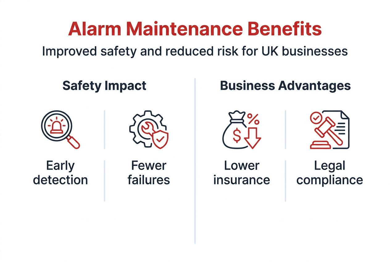 Infographic showing alarm maintenance benefits