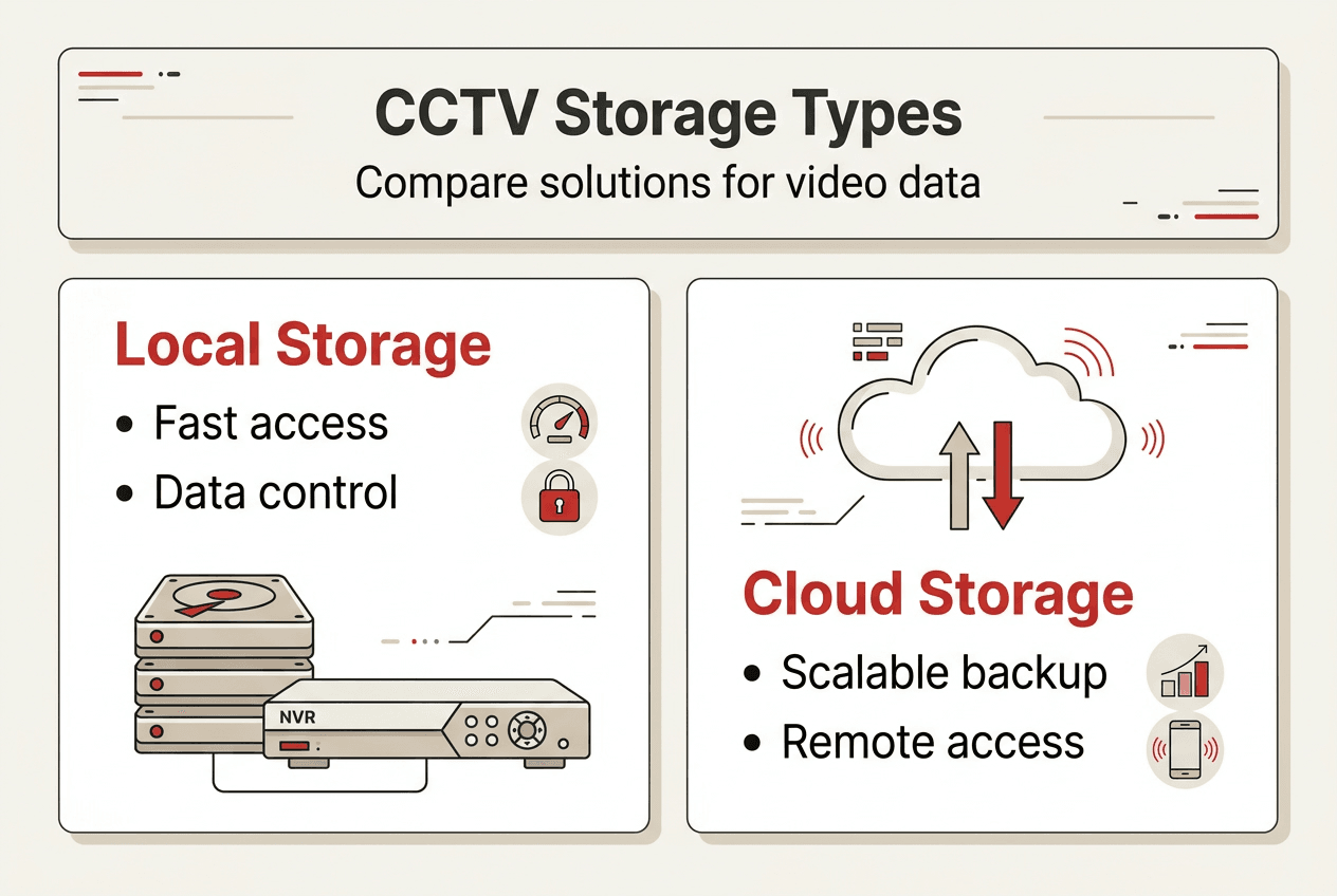 Infographic comparing CCTV storage types and benefits