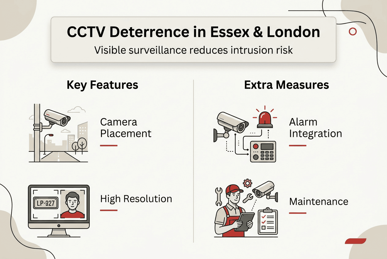 Infographic summarizing CCTV deterrence features