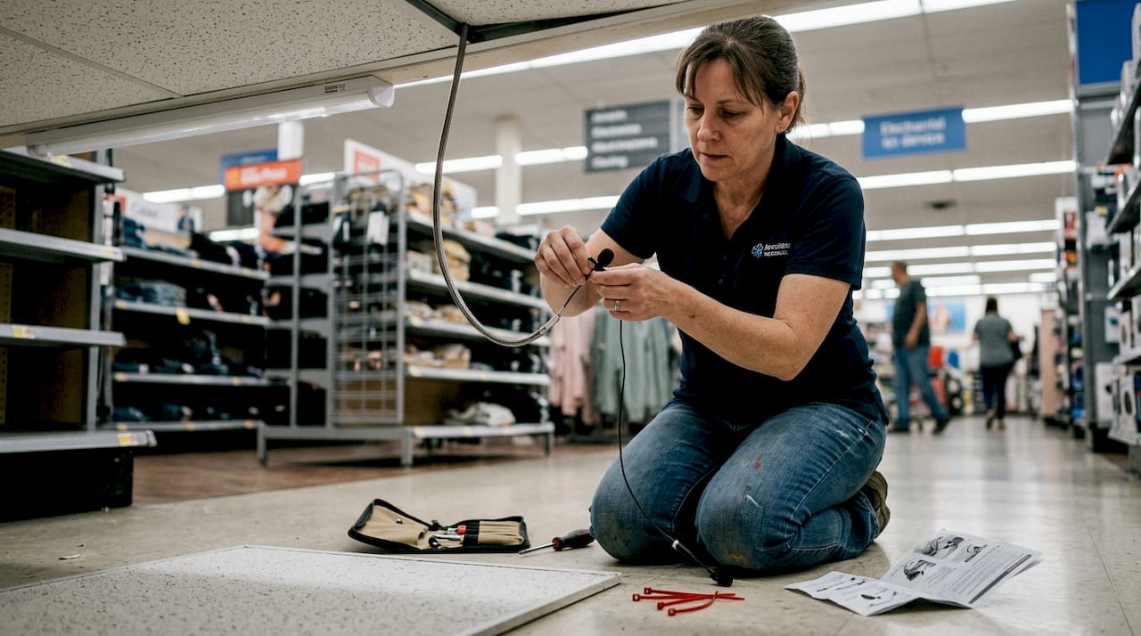 Technician installing external CCTV microphone