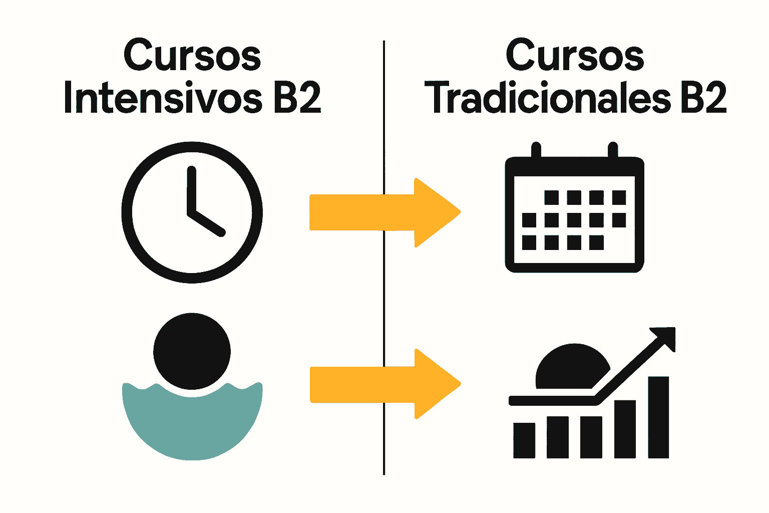 Comparación visual entre curso intensivo y tradicional B2