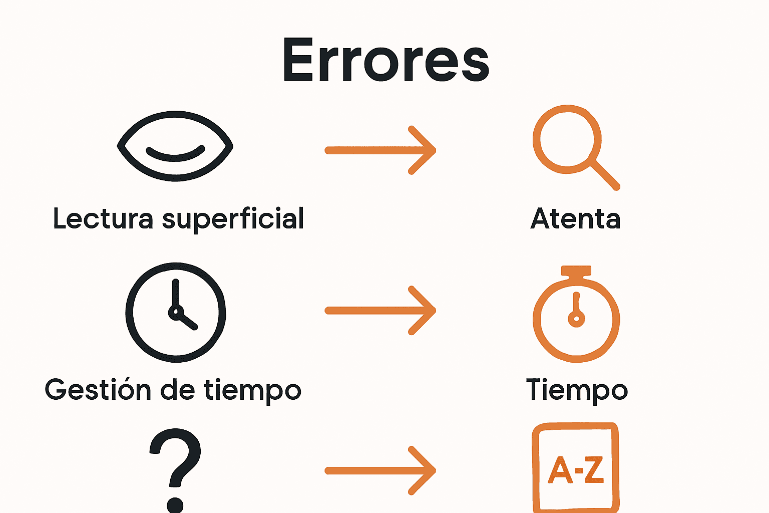 Infografía de errores y soluciones en reading de exámenes de inglés