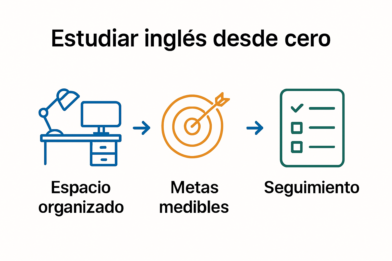 Infografía con pasos para estudiar inglés desde cero.