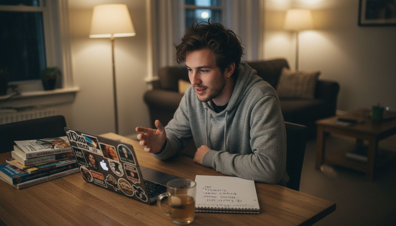 Man in video call for language exchange