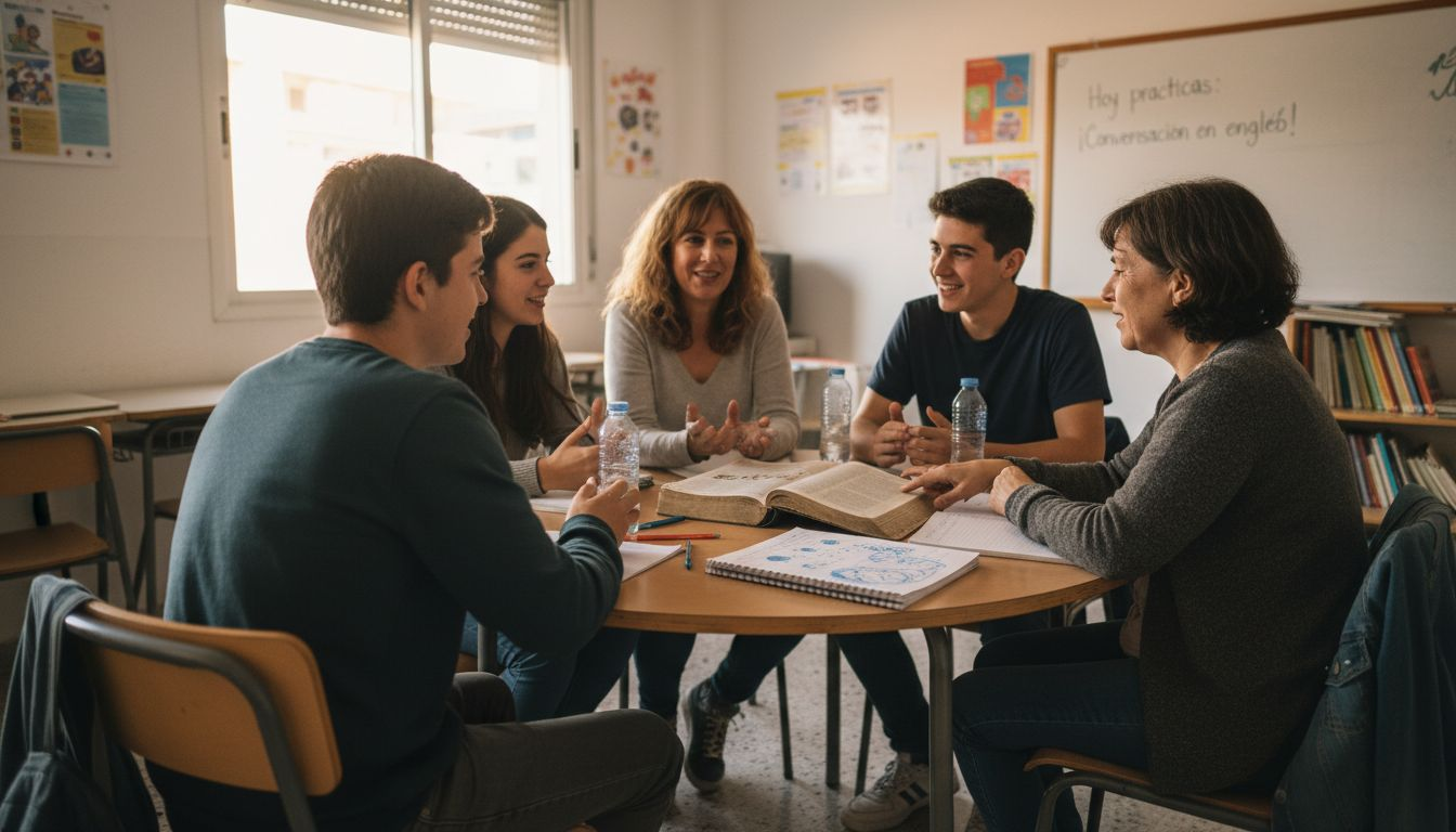 Alumnos interactuando en una clase de inglés totalmente inmersiva