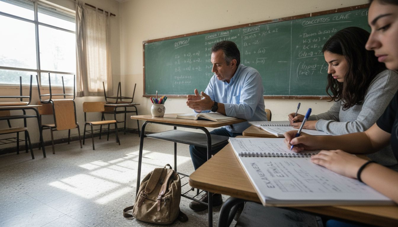 Docente guiando a alumnos en su preparación para exámenes Cambridge