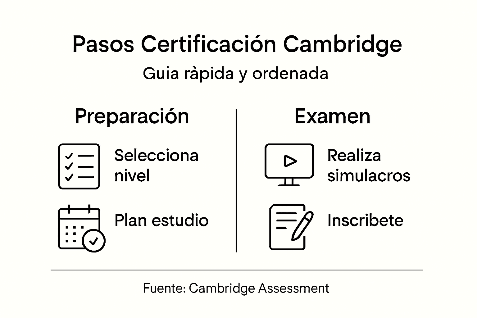 Infografía: pasos esenciales para obtener la certificación Cambridge