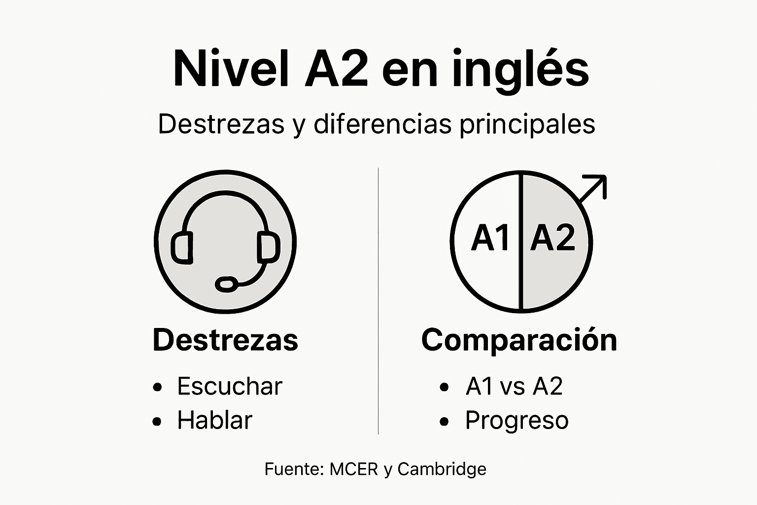 Infografía sobre habilidades y características del nivel A2