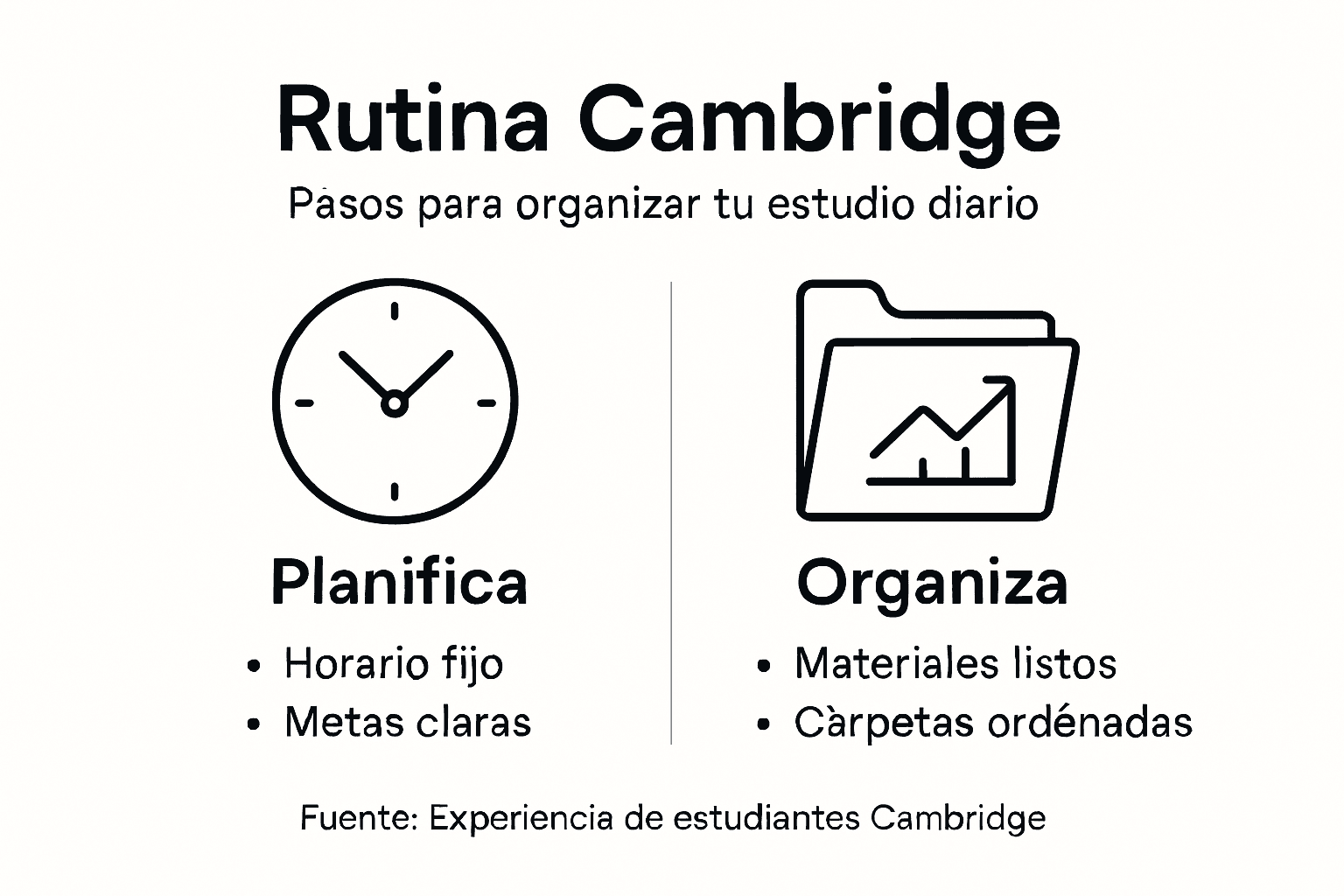 Infografía con los puntos clave de la rutina diaria en Cambridge