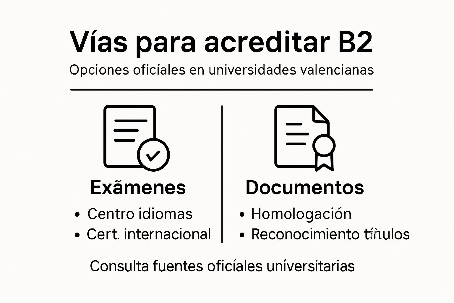 Infografía sobre las opciones oficiales para obtener el nivel B2 en Valencia