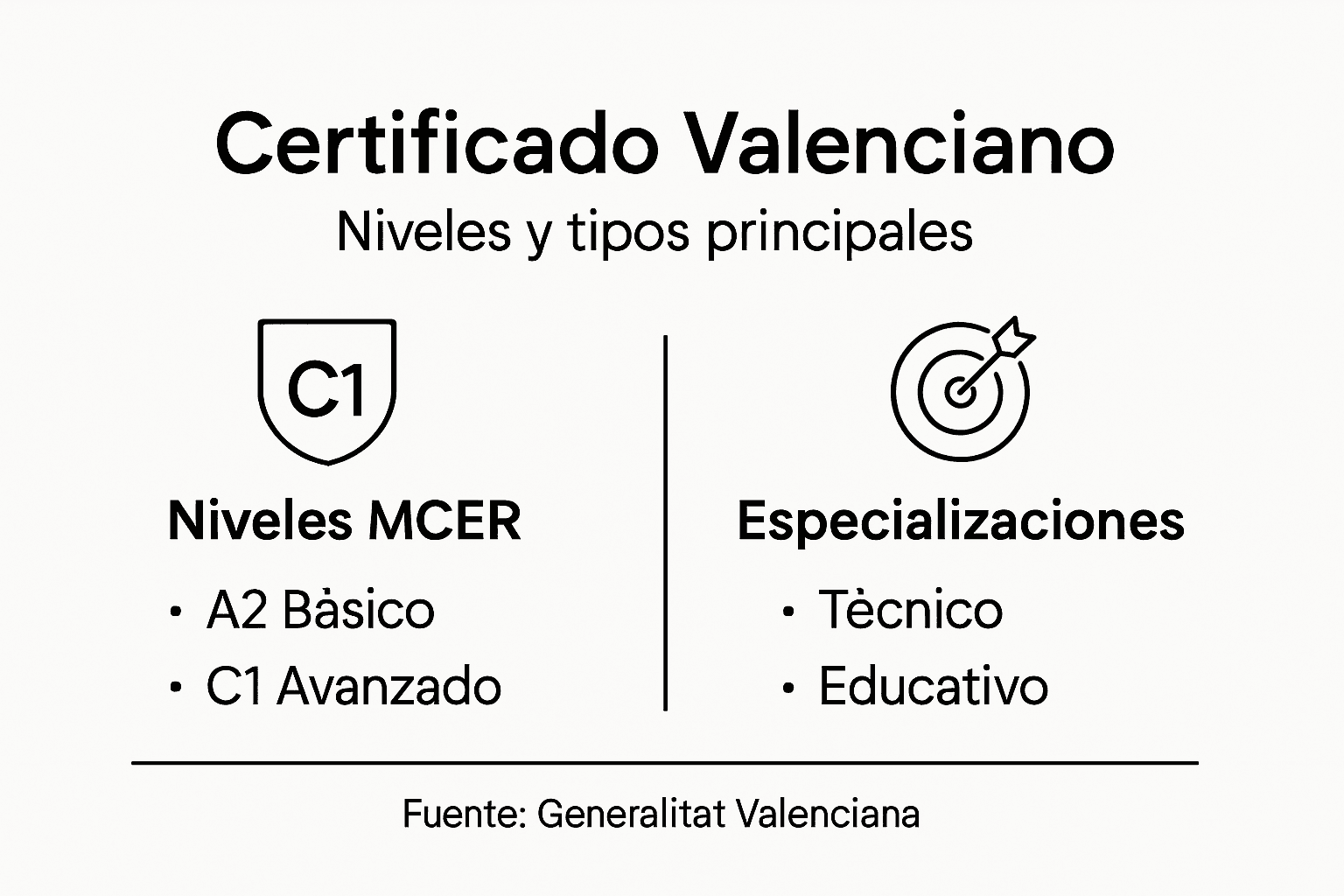 Infografía sobre los niveles y modalidades del certificado de valenciano