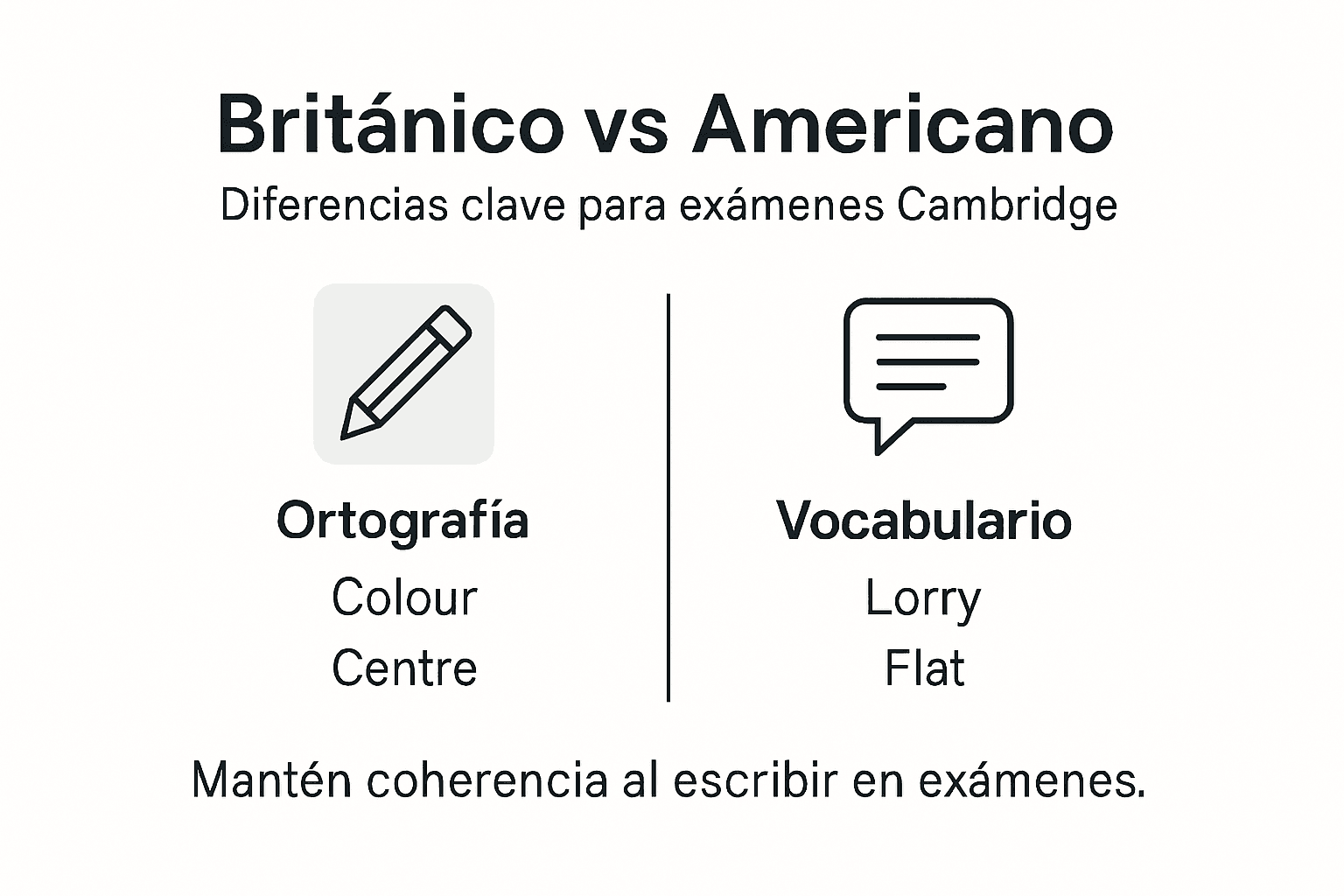 Infografía sobre las principales diferencias entre el inglés británico y el americano