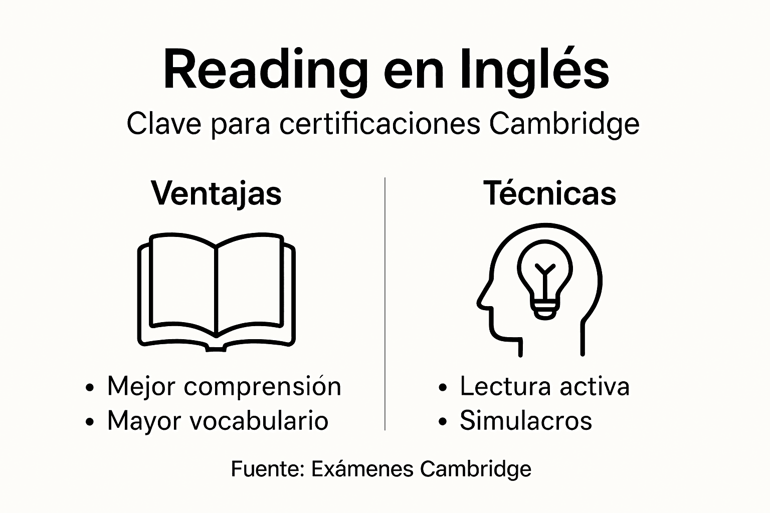 Infografía con consejos imprescindibles para aprobar la parte de reading en los exámenes Cambridge