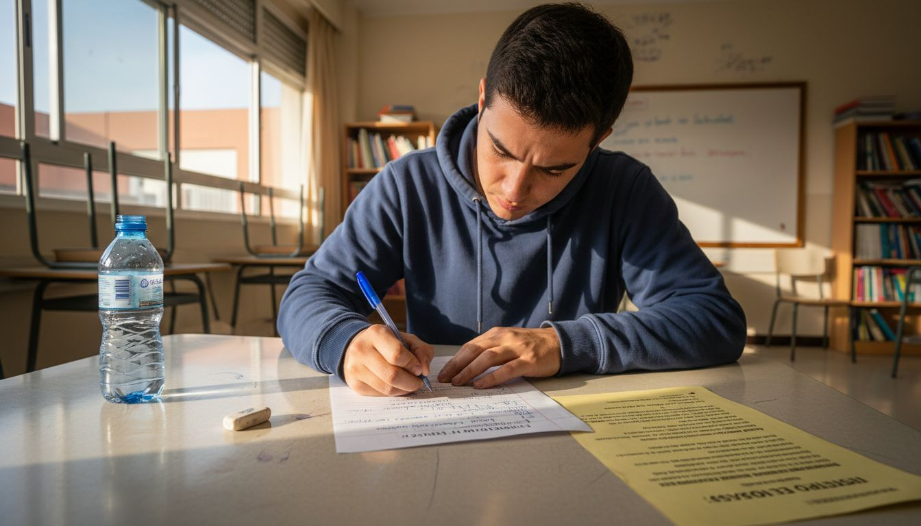 Un estudiante redacta un ensayo para su examen de inglés.